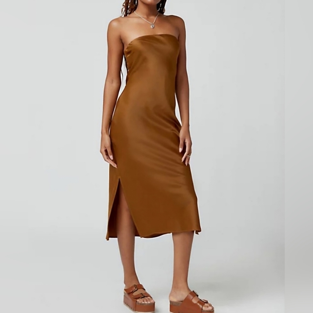 Urban Outfitters Rina Satin Strapless Dress
